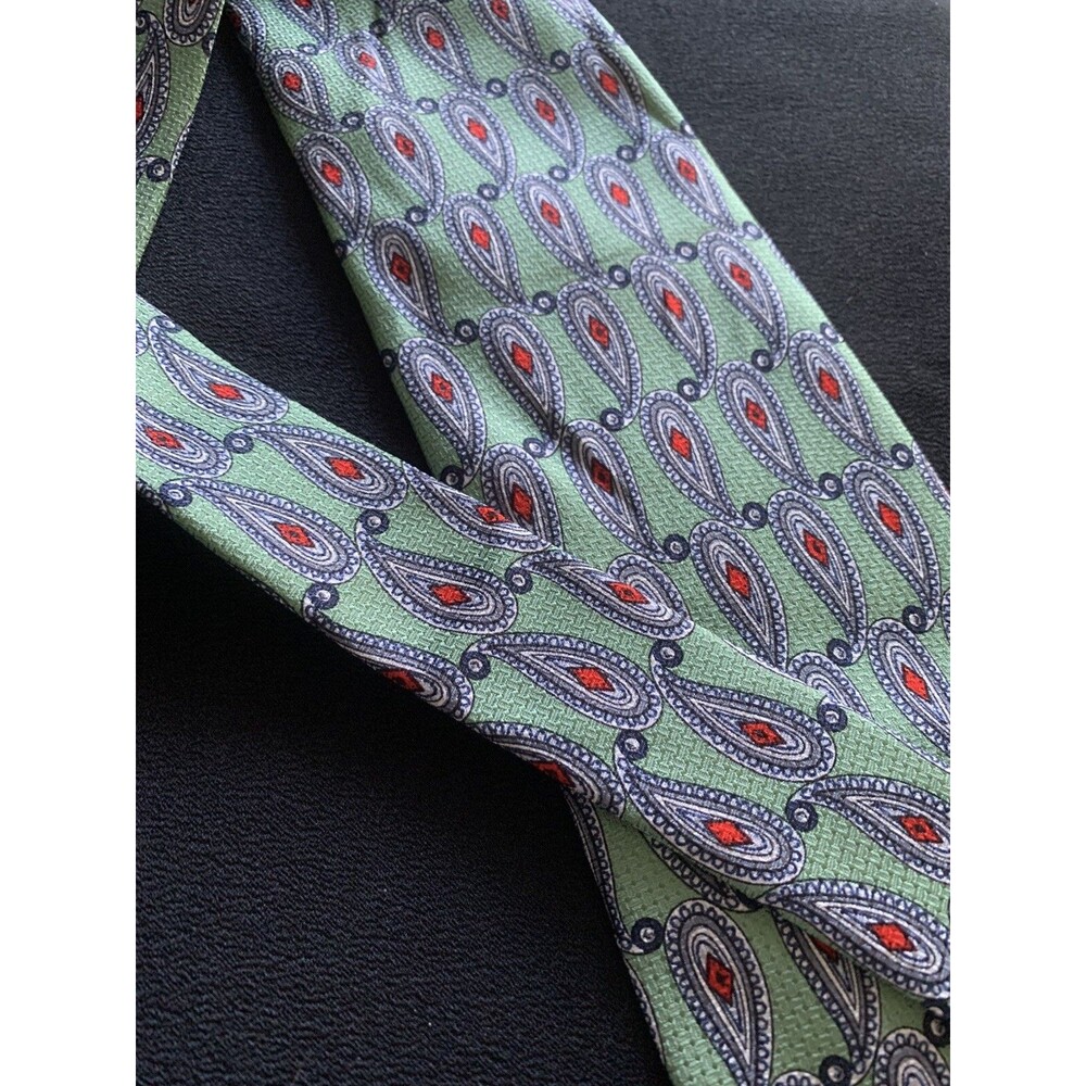 Vtg 80s 90s Tom James Silk Neck Tie Textured Mint Green Red Paisley Designer NOS - Picture 9 of 9